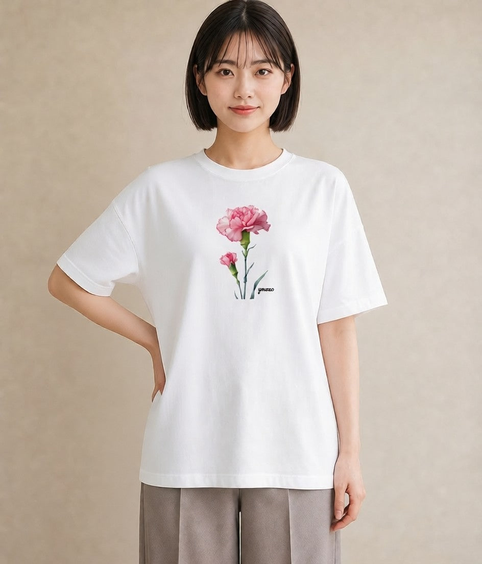 プリントTシャツ レディース カーネーション 花 花柄 イラスト きれいめ 春服 ミセス 白T