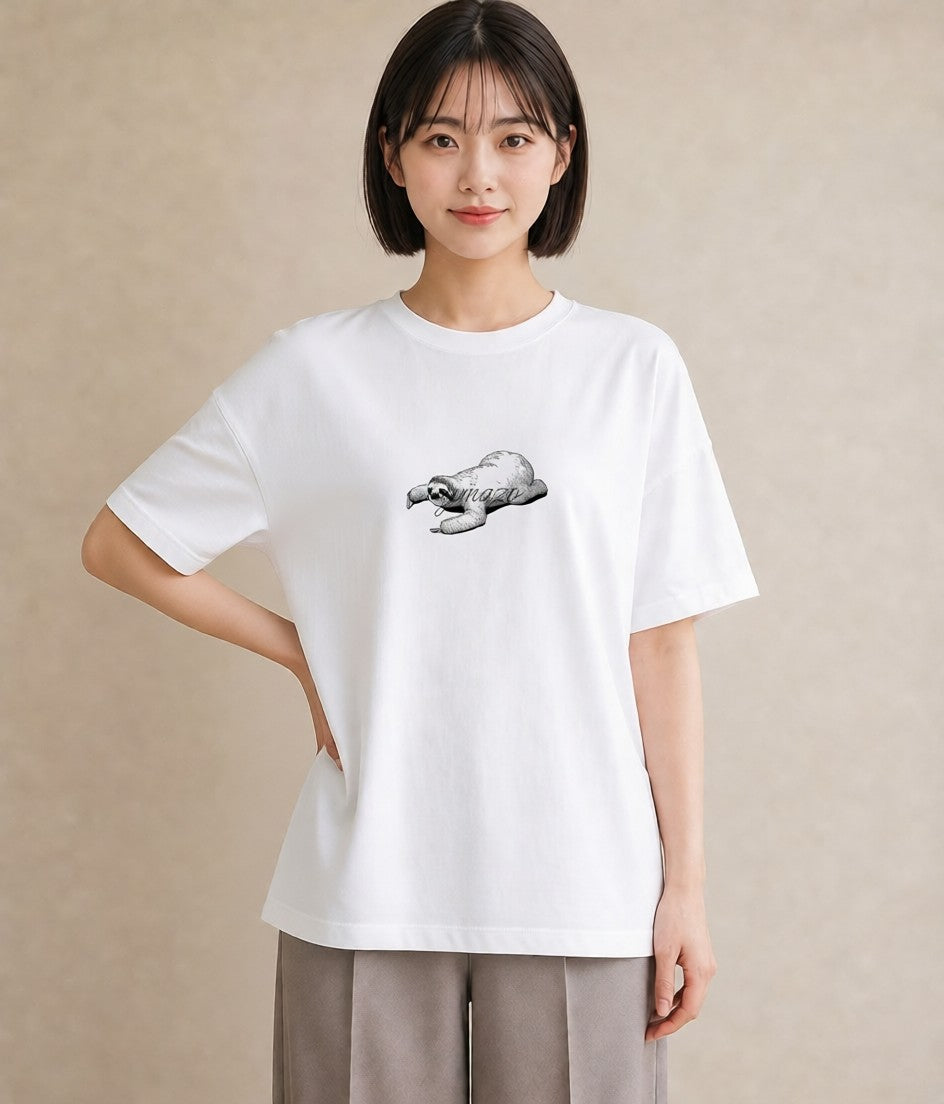 プリントTシャツ レディース ナマケモノ 動物 アニマル イラスト ゆるかわ ルームウェア ギフト 白T