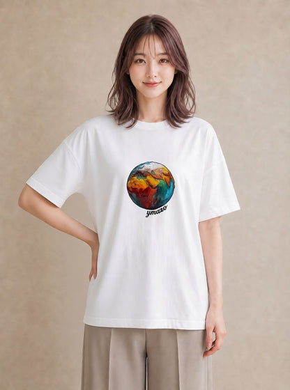 プリントTシャツ レディース 地球 星空 宇宙 イラスト 抜け感 ギフト 母の日 白T