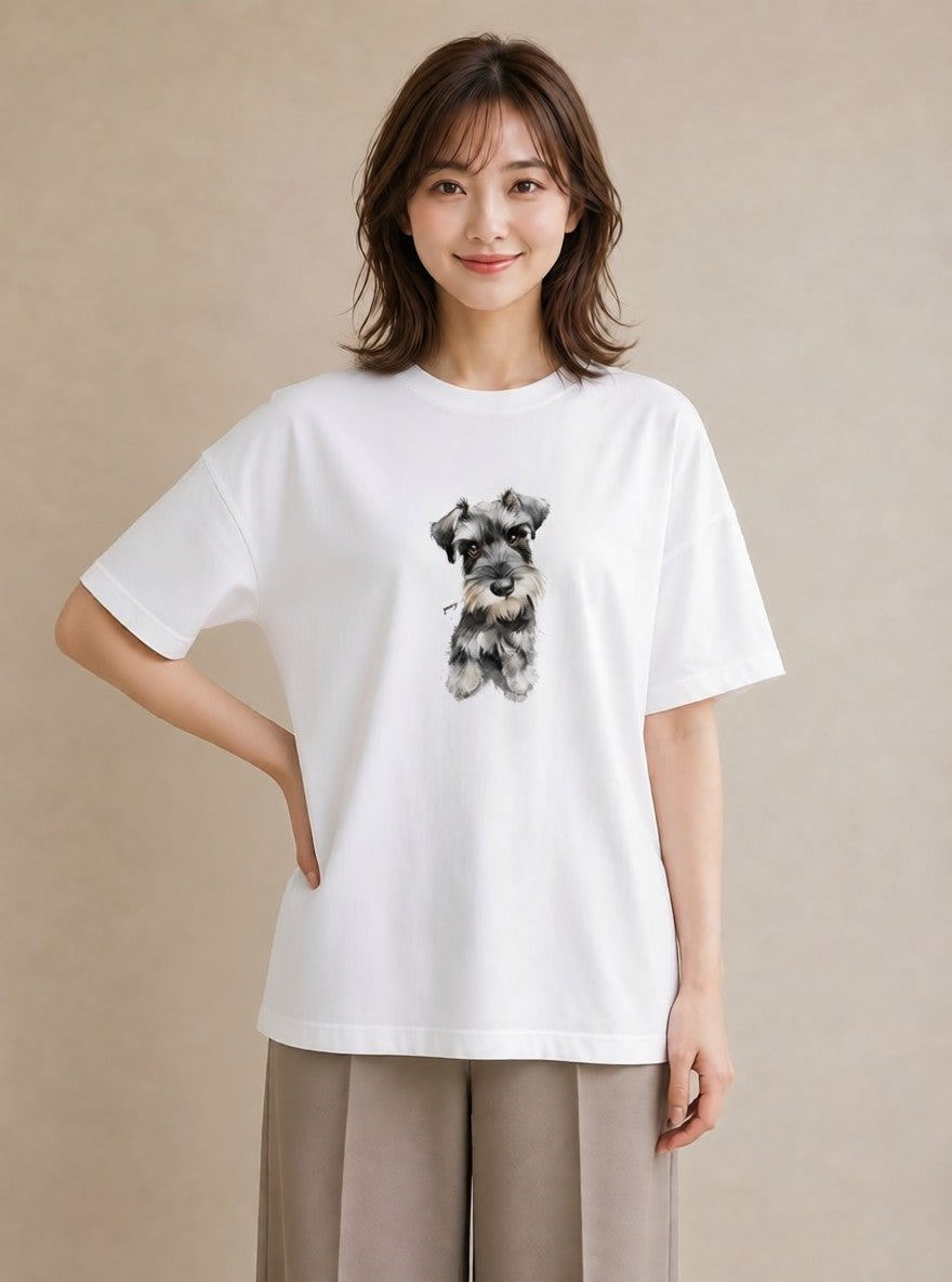 デザインTシャツ レディース いぬ 犬 ワンコ イラスト 線画 デート 帰省 白T