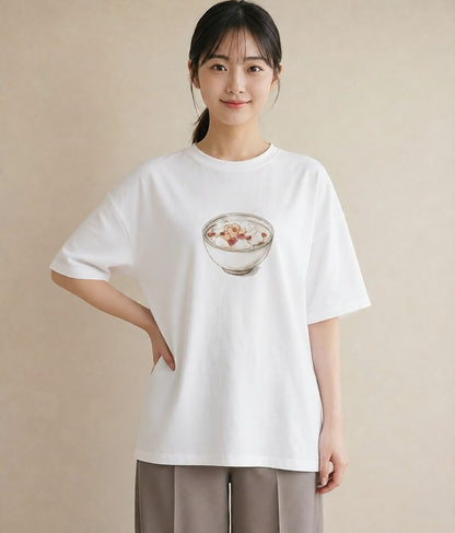 Tシャツ レディース プリン 食べ物 フード イラスト モード 通学 誕生日プレゼント 白T