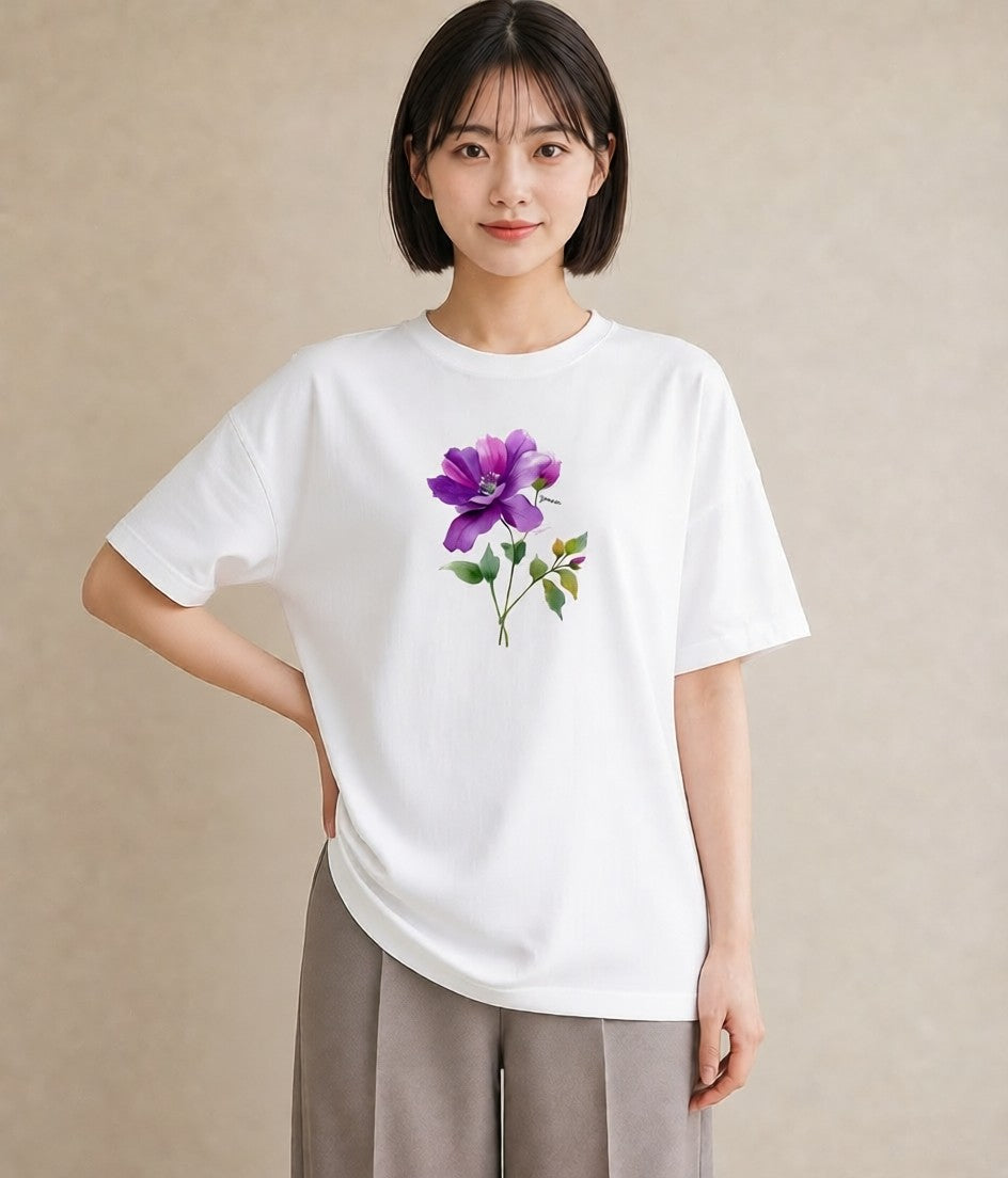 Tシャツ レディース あさがお 朝顔 花 花柄 イラスト モード 春コーデ 姉妹 白T