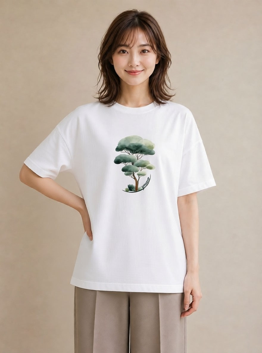 半袖Tシャツ レディース 森 植物 ボタニカル イラスト ニュアンス 春服 ミセス 白T