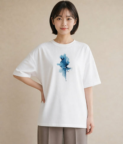 Tシャツ レディース 傘 水たまり 雨 ナチュラル アンティーク イラスト ガーリー おしゃれギフト 社会人 白T