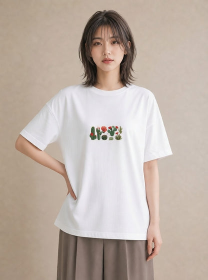 デザインTシャツ レディース サボテン 植物 ボタニカル イラスト ラフ 女性 旅行用 白T
