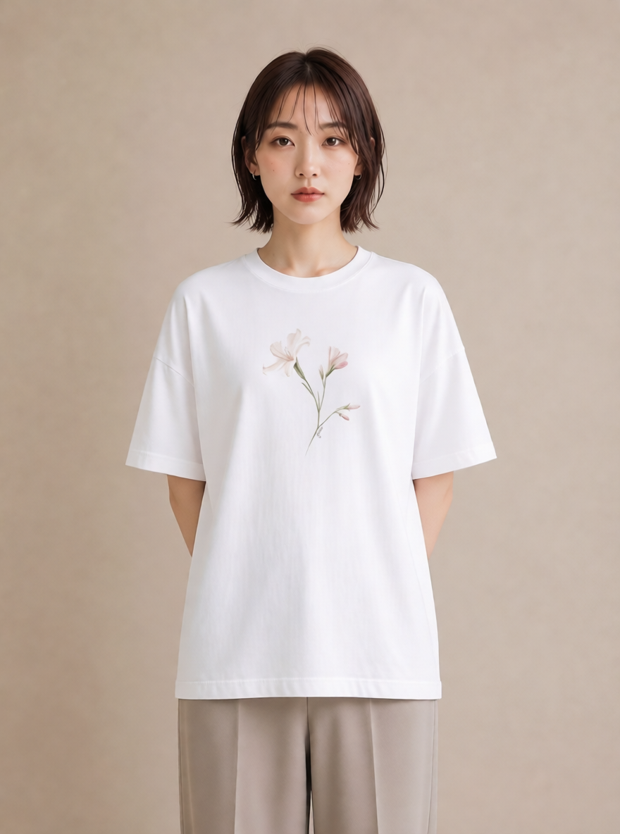 グラフィックTシャツ レディース カスミソウ かすみ草 花 花柄 イラスト アート風 20代 カジュアルコーデ 白T