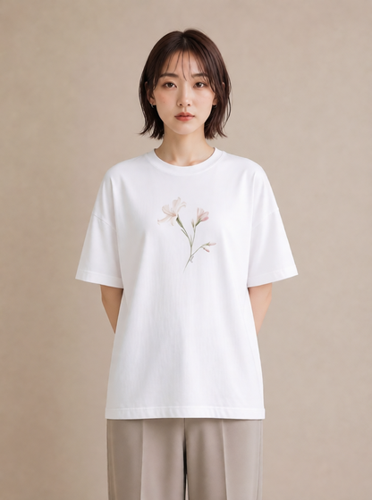 グラフィックTシャツ レディース カスミソウ かすみ草 花 花柄 イラスト アート風 20代 カジュアルコーデ 白T