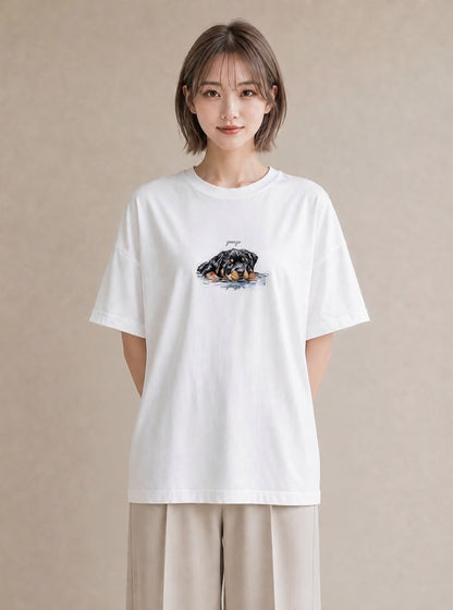 グラフィックTシャツ レディース 黒柴 犬 いぬ イラスト 抜け感 在宅 公園 白T