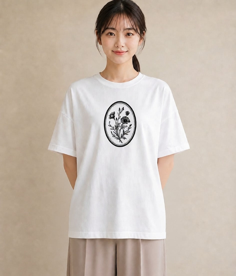 グラフィックTシャツ レディース 小花 花 フラワー イラスト 線画 姉妹 送別ギフト 白T