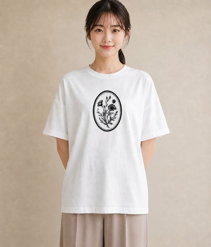 グラフィックTシャツ レディース 小花 花 フラワー イラスト 線画 姉妹 送別ギフト 白T
