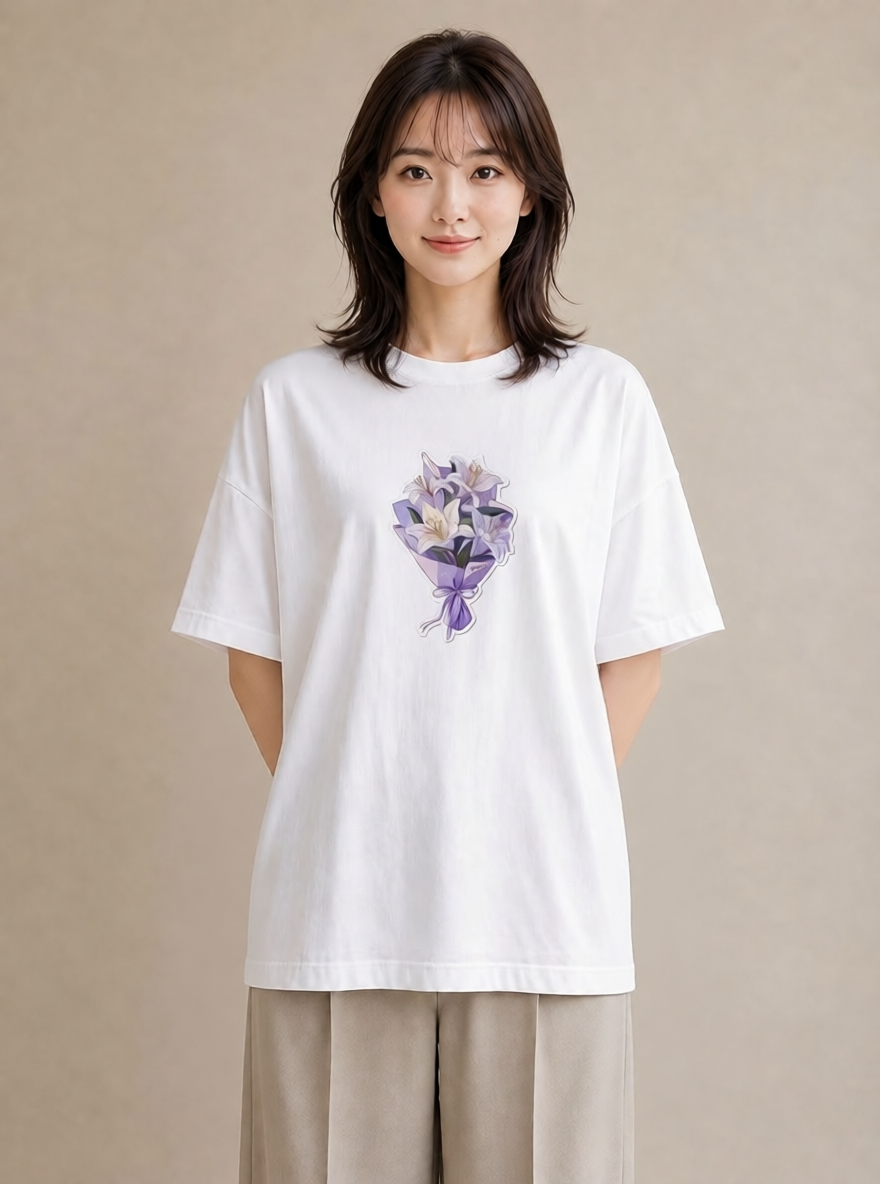 プリントTシャツ レディース スミレ 花 花柄 イラスト ユニーク 母娘コーデ 自分用 白T