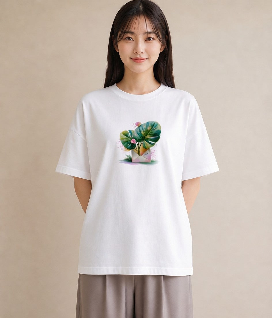 デザインTシャツ レディース モンステラ 植物 ボタニカル イラスト 線画 おしゃれギフト 社会人 白T