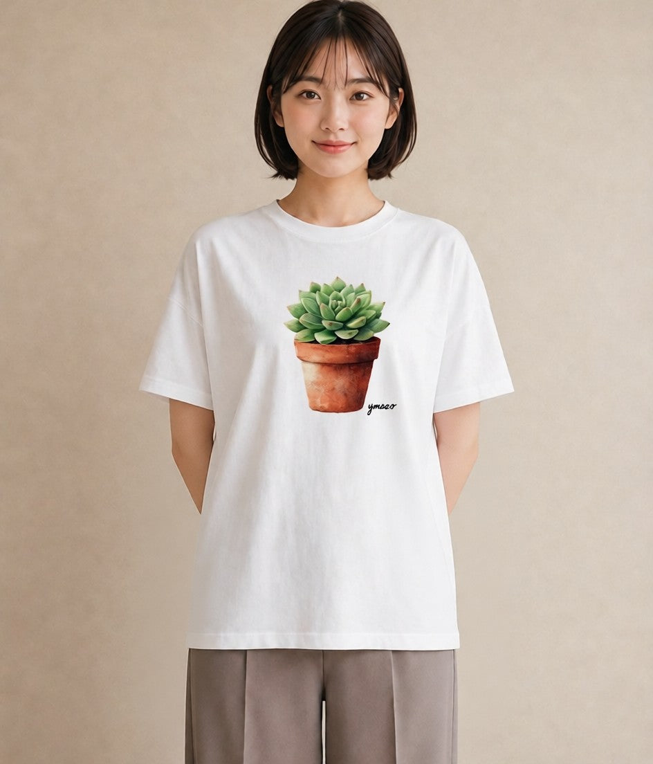 デザインTシャツ レディース 多肉植物 植物 ボタニカル イラスト シンプル 公園 ママ 白T