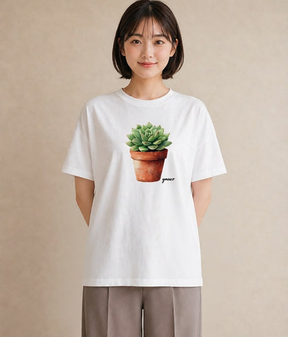 デザインTシャツ レディース 多肉植物 植物 ボタニカル イラスト シンプル 公園 ママ 白T