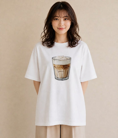グラフィックTシャツ レディース カフェラテ 食べ物 フード イラスト カフェコーデ 海 カフェ巡り 白T