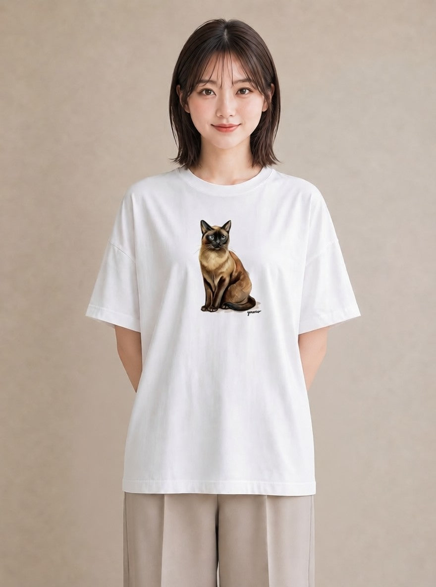 プリントTシャツ レディース サビ猫 猫 ねこ イラスト ミニマル デイリーウェア 休日 白T