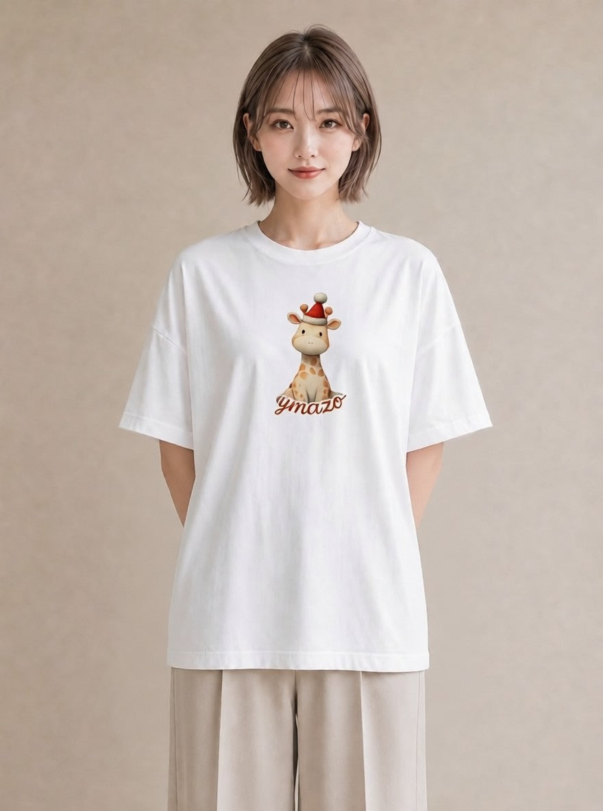 半袖Tシャツ レディース きりん 動物 アニマル イラスト 公園 ママ 白T