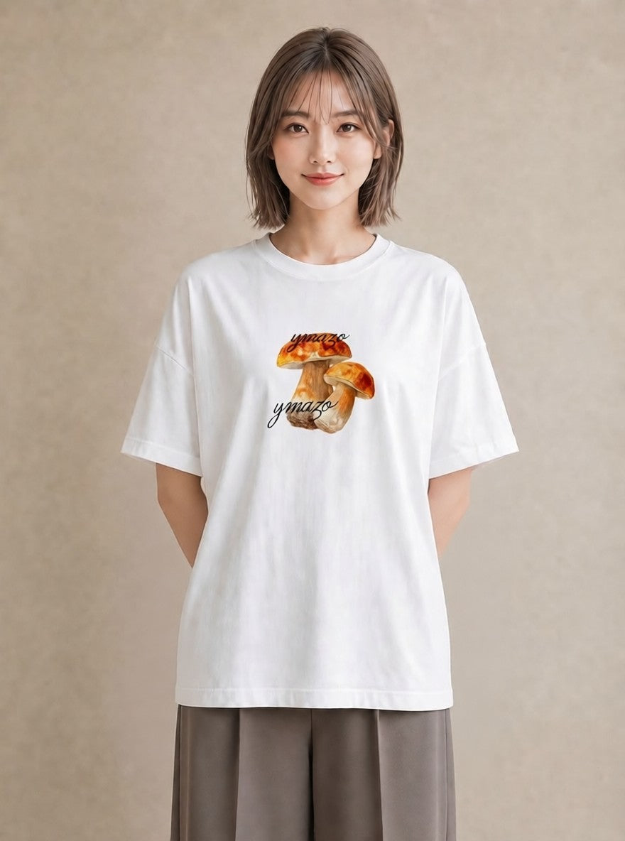 半袖Tシャツ レディース きのこ 植物 ボタニカル イラスト 休日コーデ 通勤 在宅 白T