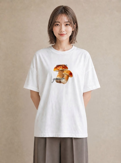 半袖Tシャツ レディース きのこ 植物 ボタニカル イラスト 休日コーデ 通勤 在宅 白T