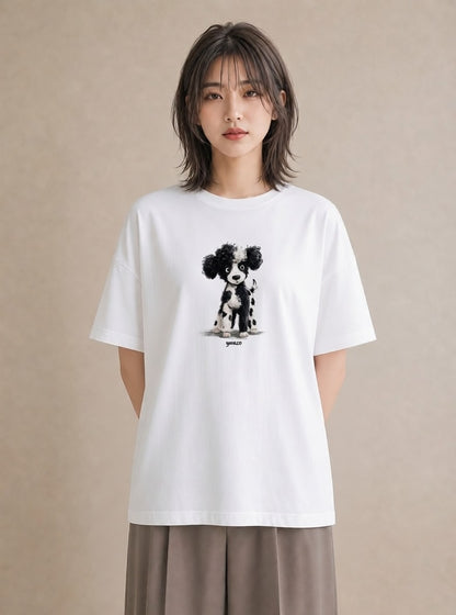プリントTシャツ レディース トイプードル プードル 犬 いぬ イラスト カフェコーデ 誕生日プレゼント 綿100 白T