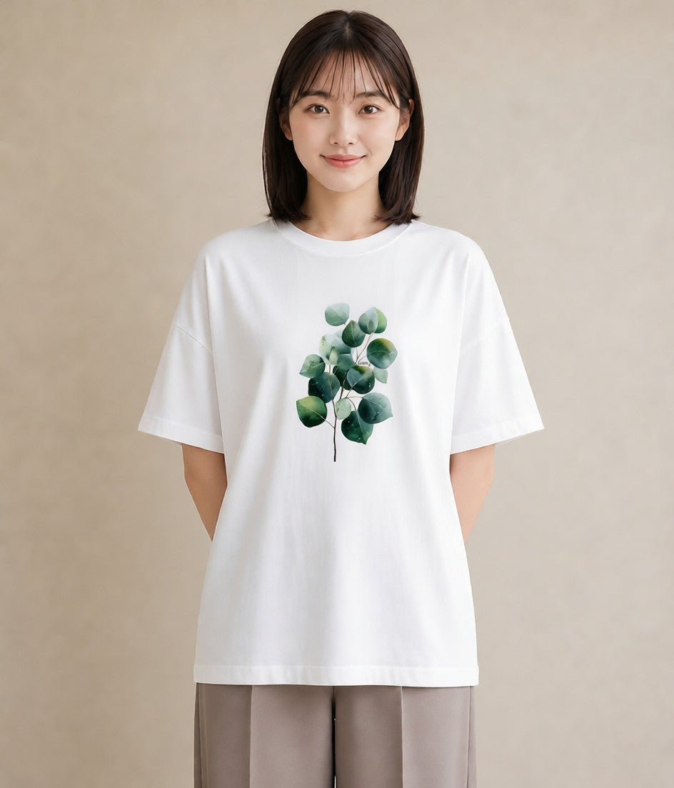 プリントTシャツ レディース ユーカリ 植物 ボタニカル イラスト ゆるかわ ビーチ デイリーウェア 白T