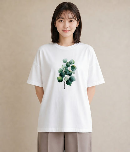 プリントTシャツ レディース ユーカリ 植物 ボタニカル イラスト ゆるかわ ビーチ デイリーウェア 白T