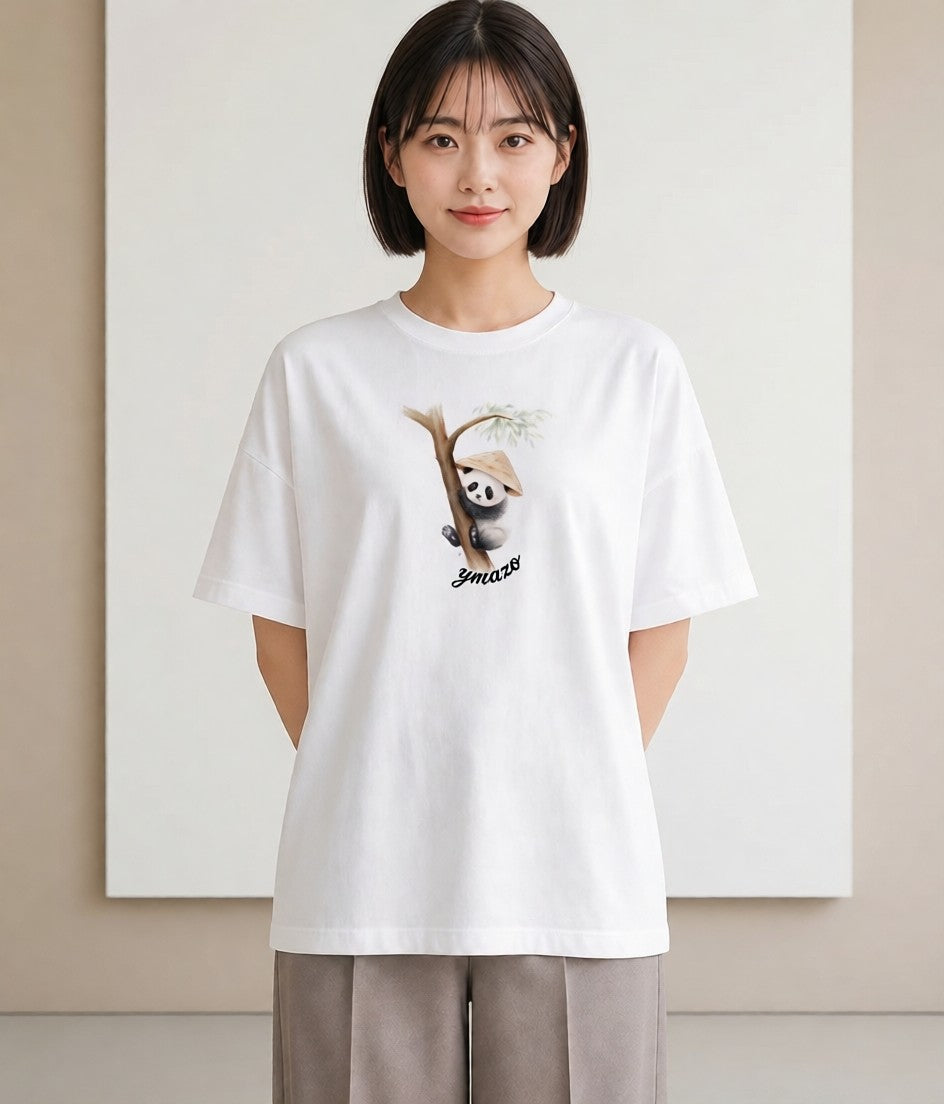 半袖Tシャツ レディース レッサーパンダ 動物 アニマル イラスト 海 カフェ巡り 白T