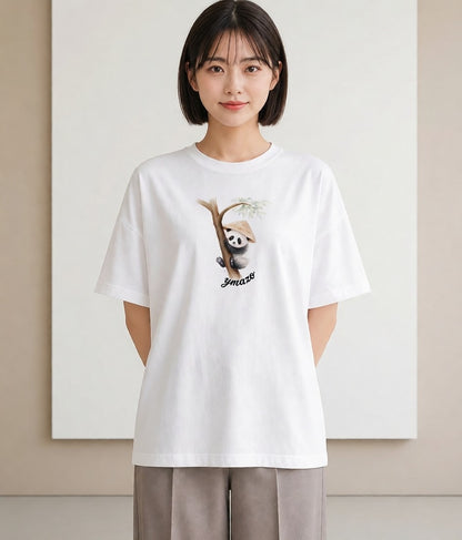 半袖Tシャツ レディース レッサーパンダ 動物 アニマル イラスト 海 カフェ巡り 白T