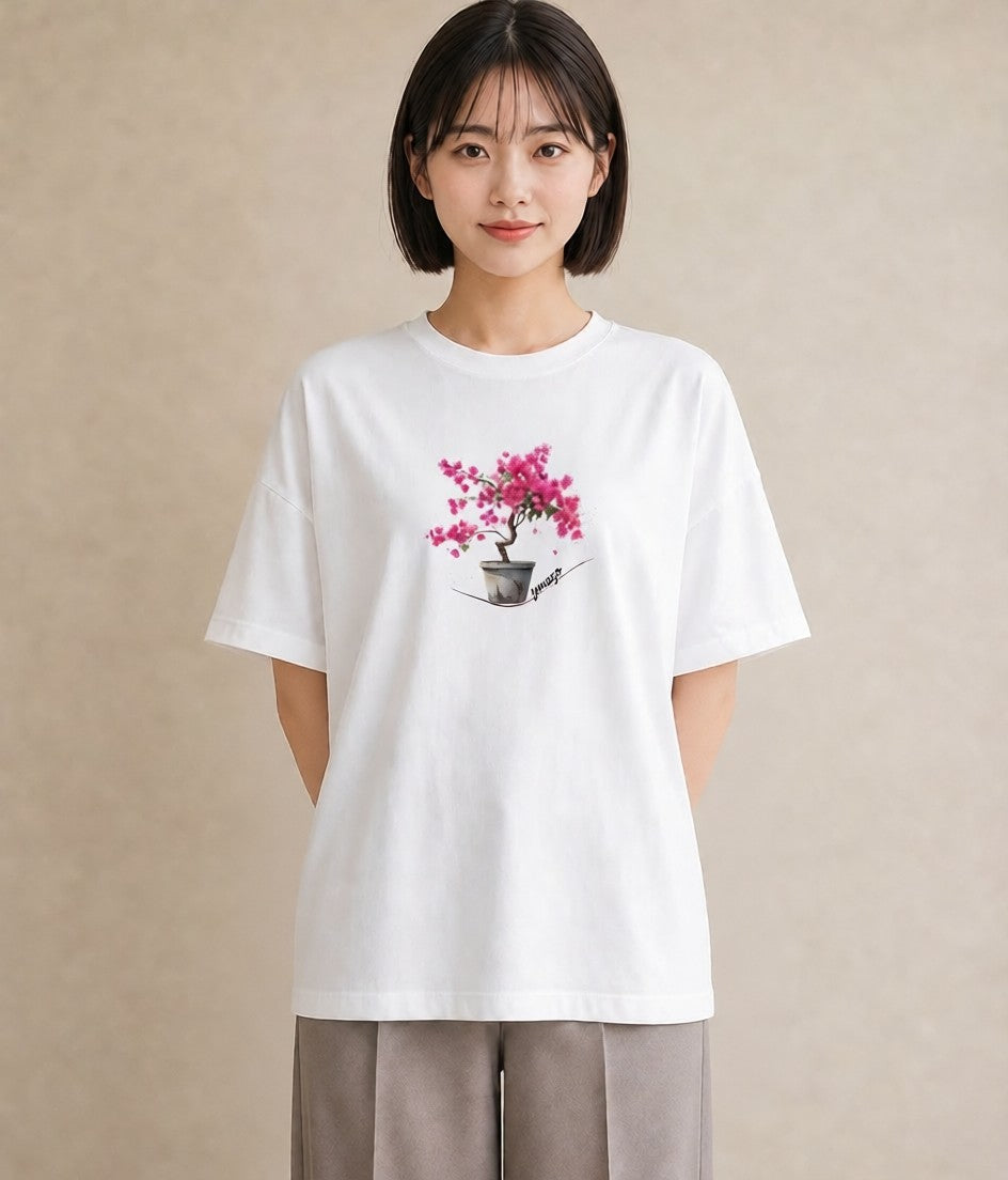デザインTシャツ レディース 盆栽 植物 ボタニカル イラスト レトロ 普段着 週末コーデ 白T