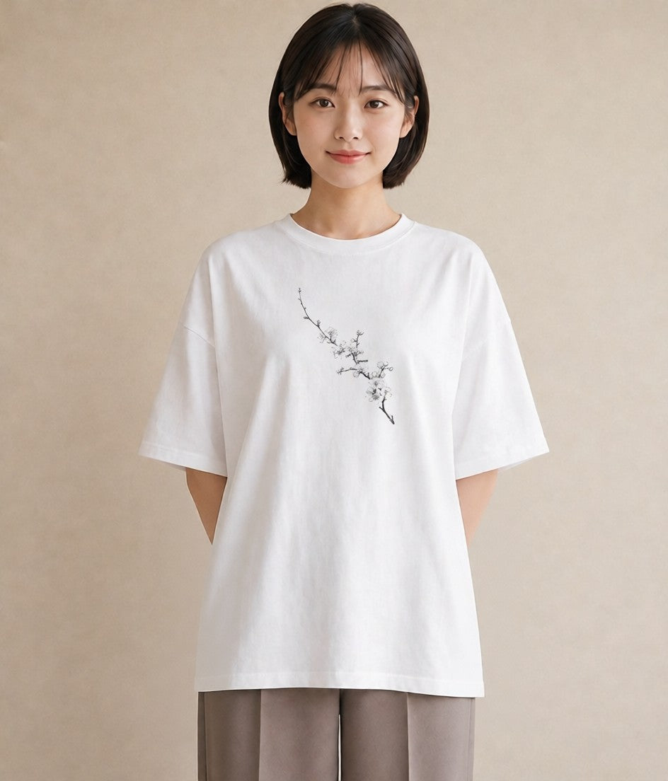 Tシャツ レディース さくら 桜 桜の枝 イラスト カジュアル 親子 20代 白T