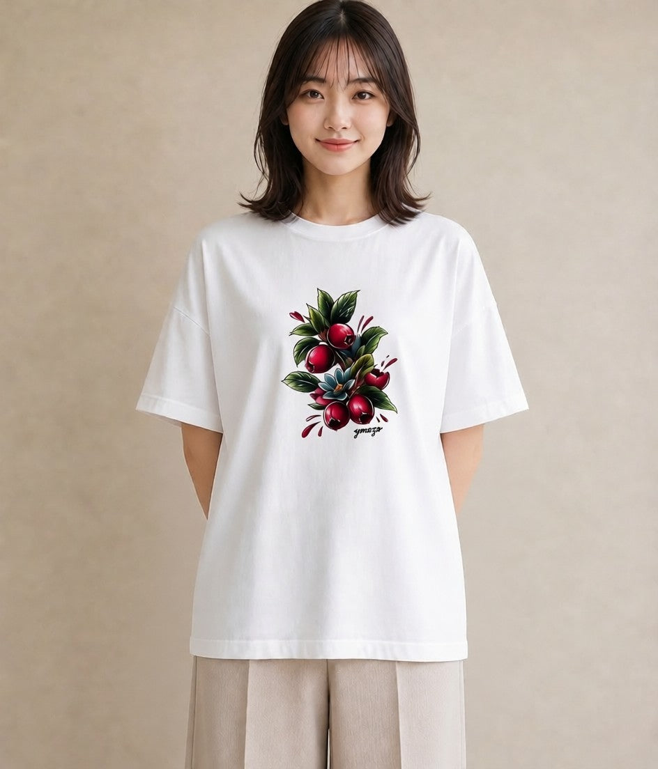 Tシャツ レディース 木の実 植物 ボタニカル イラスト ラフ お出かけ 普段着 白T