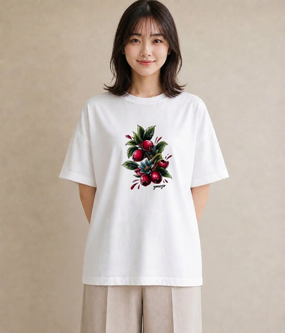Tシャツ レディース 木の実 植物 ボタニカル イラスト ラフ お出かけ 普段着 白T
