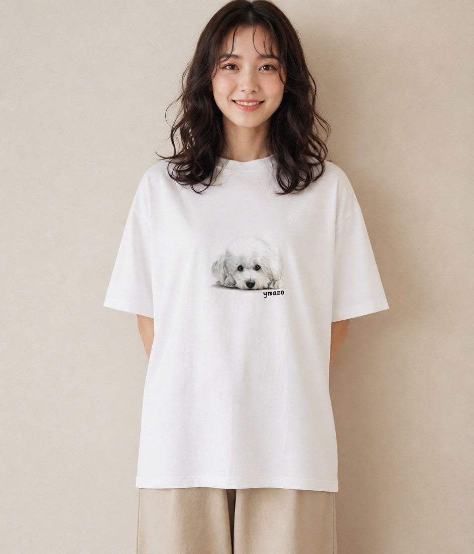 プリントTシャツ レディース ビションフリーゼ 犬 いぬ イラスト 手描き風 お揃い 親子 白T