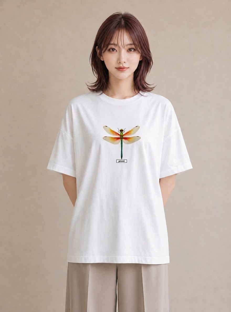 デザインTシャツ レディース とんぼ 昆虫 虫 イラスト ガーリー 普段着 週末コーデ 白T