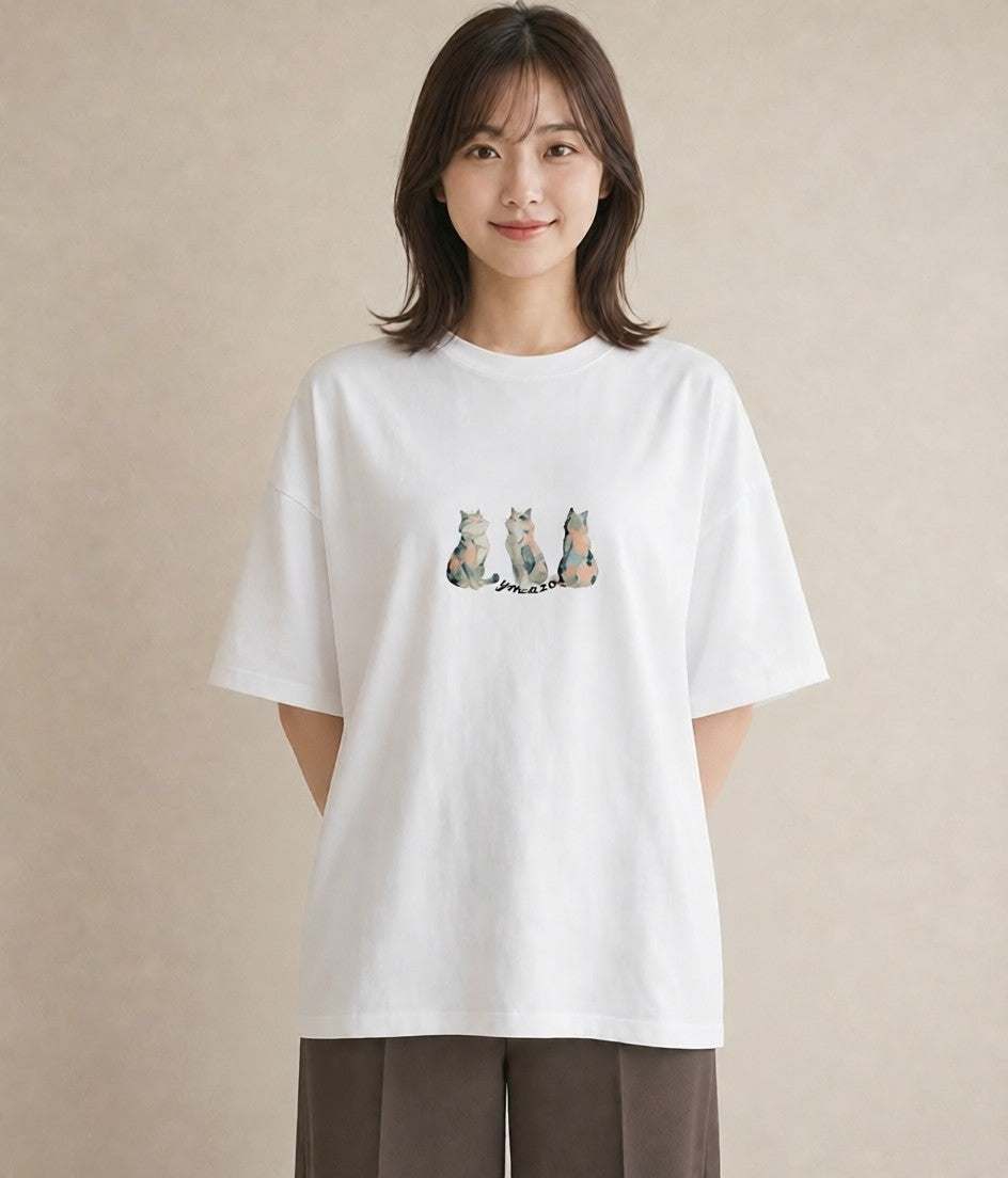 グラフィックTシャツ レディース ぶち猫 猫 ねこ イラスト シンプル 送別ギフト 通勤 白T
