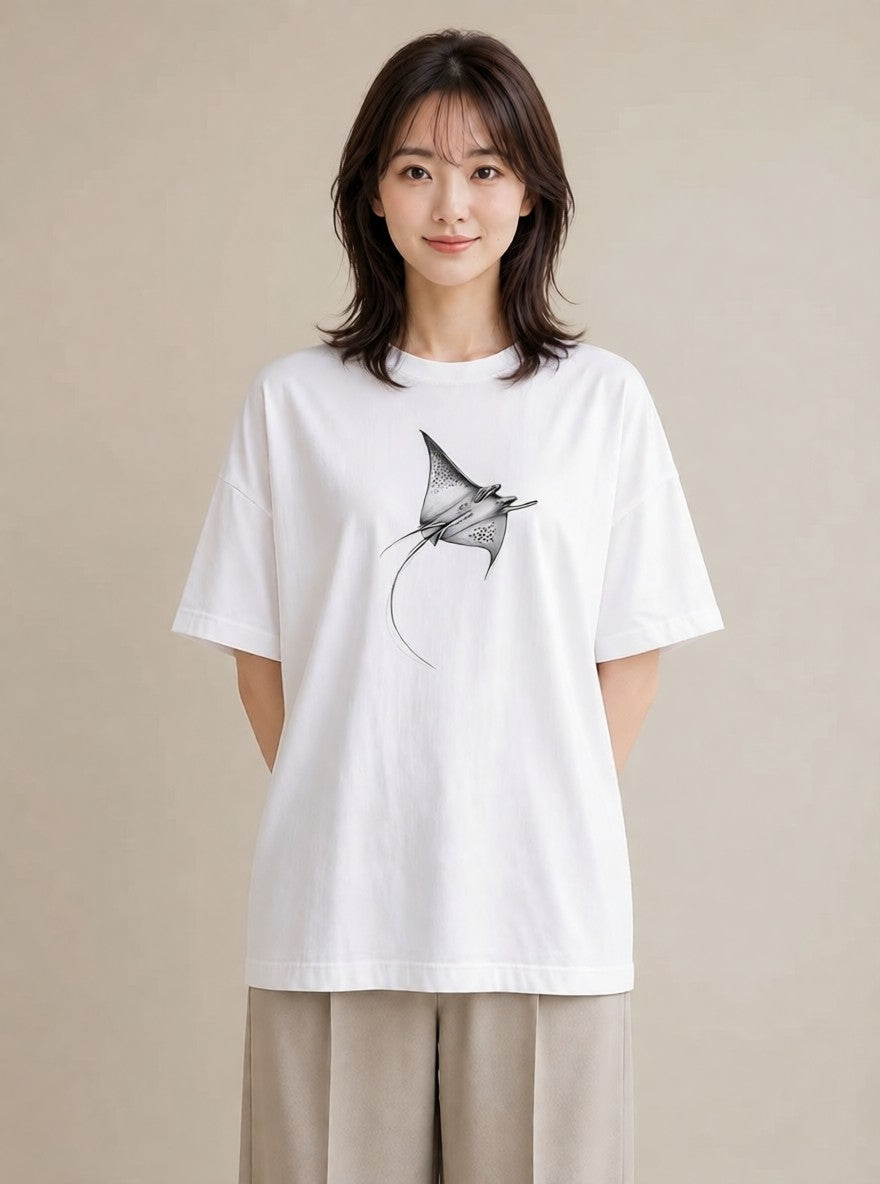 グラフィックTシャツ レディース ジンベエザメ 海の生き物 海 イラスト お揃い 親子 白T