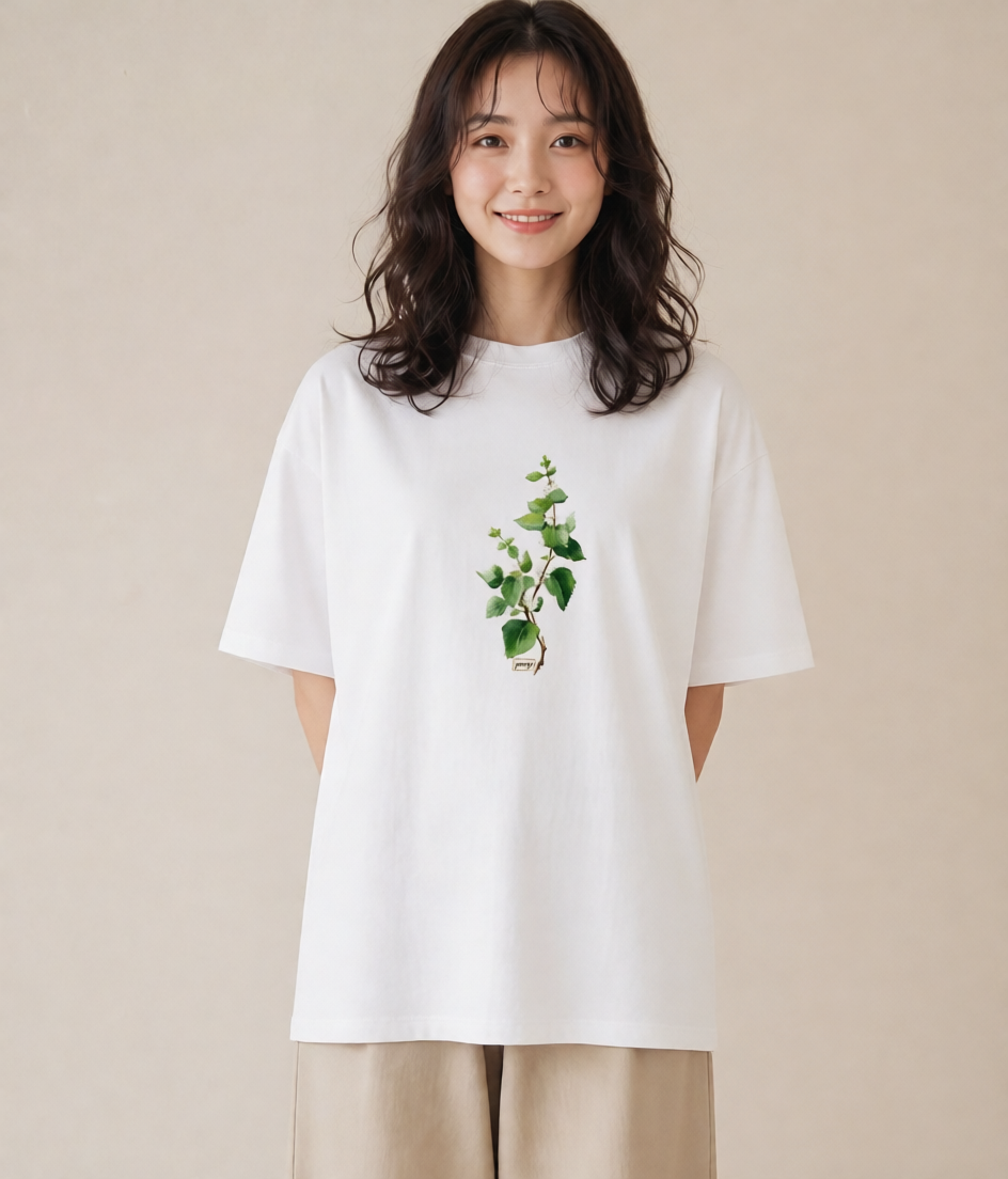 デザインTシャツ レディース 金木犀 花 花柄 イラスト 抜け感 普段着 週末コーデ 白T