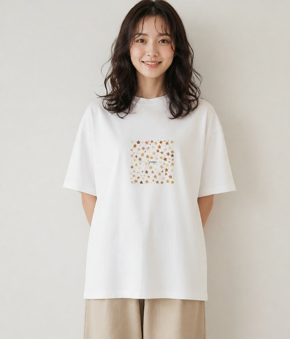 半袖Tシャツ レディース 天の川 星空 宇宙 イラスト ゆるかわ お出かけ 普段着 白T
