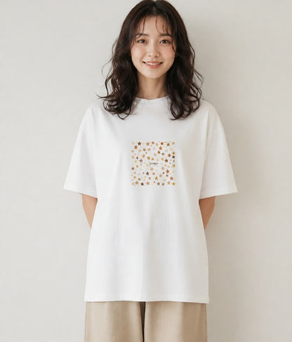半袖Tシャツ レディース 天の川 星空 宇宙 イラスト ゆるかわ お出かけ 普段着 白T