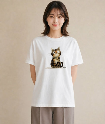 グラフィックTシャツ レディース ニャンコ 猫 ねこ イラスト ニュアンス 母の日 ビーチ 白T