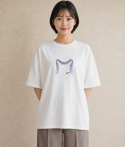 デザインTシャツ レディース レースハンカチ レース ハンカチ ナチュラル アンティーク イラスト シンプル デイリーウェア 休日 白T