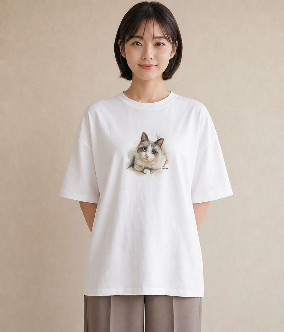 Tシャツ レディース 猫 ねこ イラスト 北欧風 デート 帰省 白T