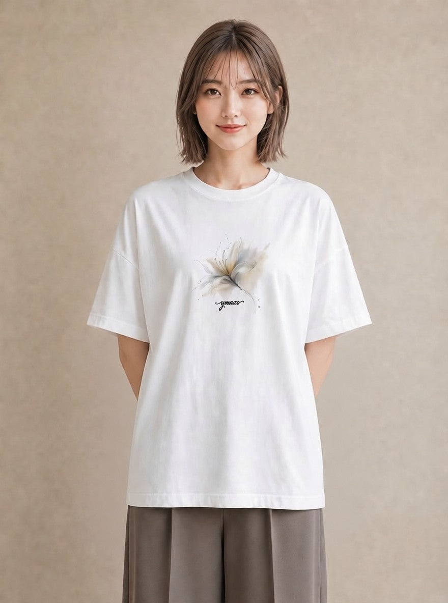 プリントTシャツ レディース ゆり 百合 花 花柄 イラスト 可愛い カジュアルコーデ 買い物 白T