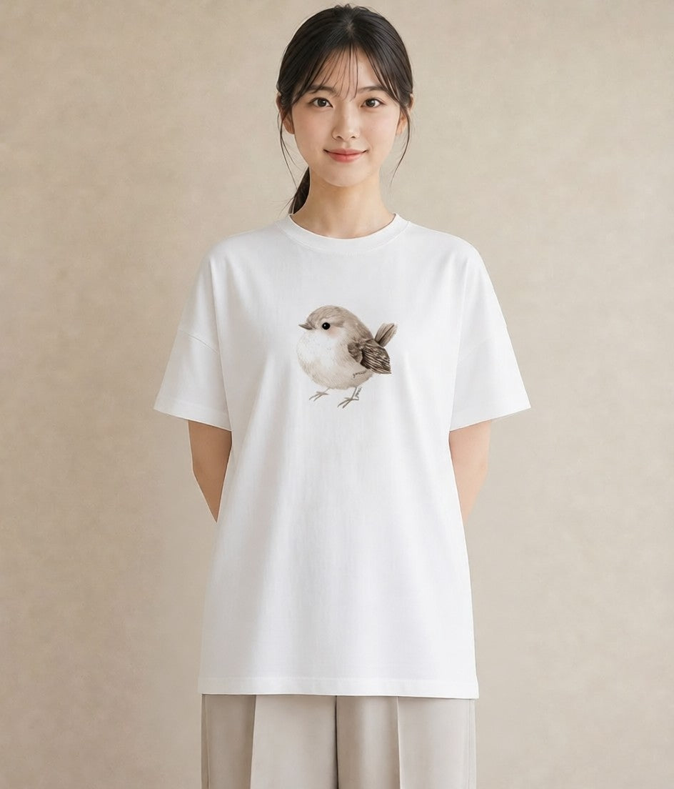 デザインTシャツ レディース 九官鳥 ペット 動物 イラスト 上品 春服 ミセス 白T