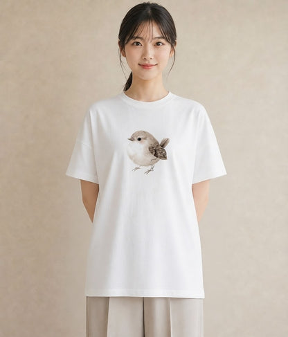 デザインTシャツ レディース 九官鳥 ペット 動物 イラスト 上品 春服 ミセス 白T
