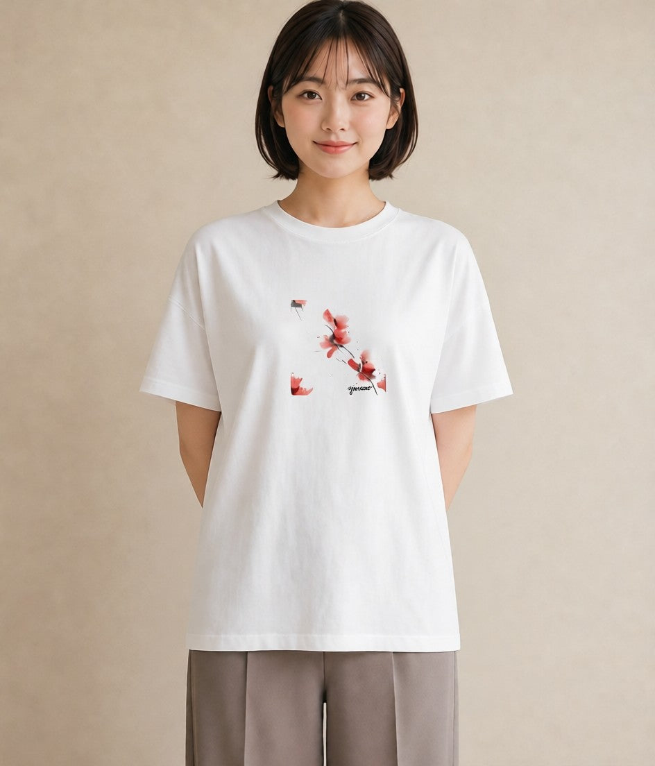 Tシャツ レディース 彼岸花 花 花柄 イラスト 水彩風 在宅 公園 白T