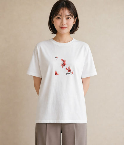 Tシャツ レディース 彼岸花 花 花柄 イラスト 水彩風 在宅 公園 白T