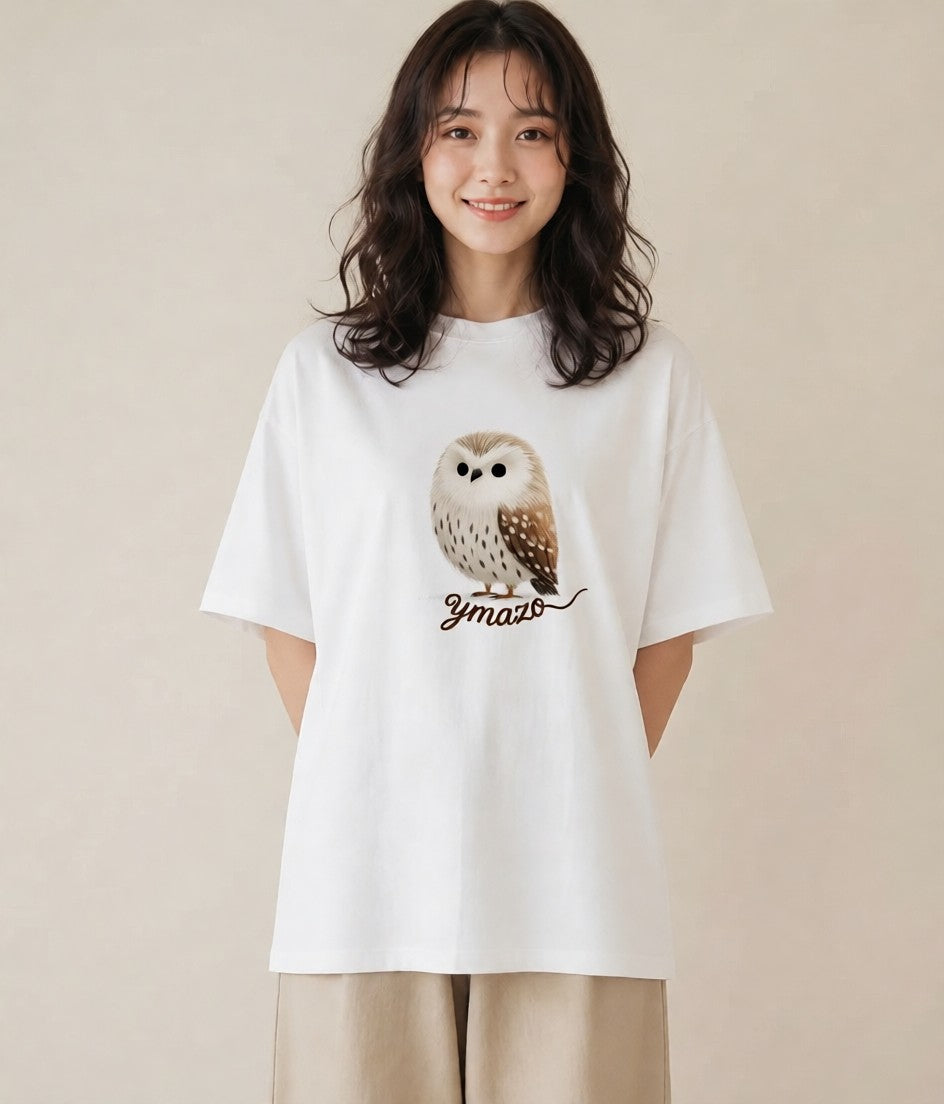 プリントTシャツ レディース シロフクロウ 動物 アニマル イラスト 抜け感 旅行 母娘コーデ 白T