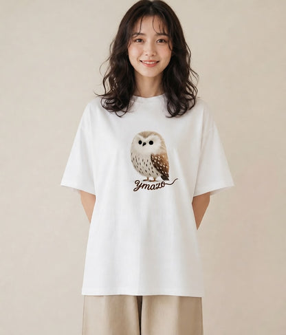 プリントTシャツ レディース シロフクロウ 動物 アニマル イラスト 抜け感 旅行 母娘コーデ 白T
