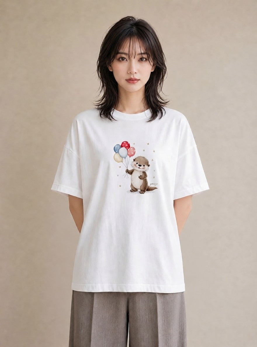 プリントTシャツ レディース フェレット ペット 動物 イラスト 夏コーデ 通学 白T